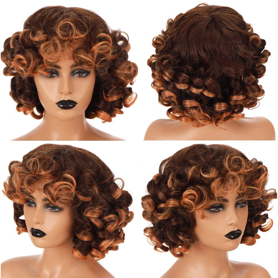 LUPU Synthetic Afro Kinky Curly Wigs With Bangs For Black Women African Heat Resistant Ombre Pink Black Short Hair Cosplay Wigs