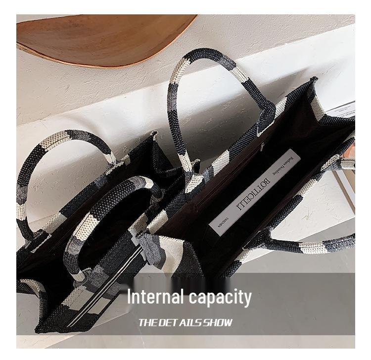 Черно-белая клетчатая сумка-тоут: Универсальная холщовая сумка для работающих женщин с большой вместимостью и стильным дизайном