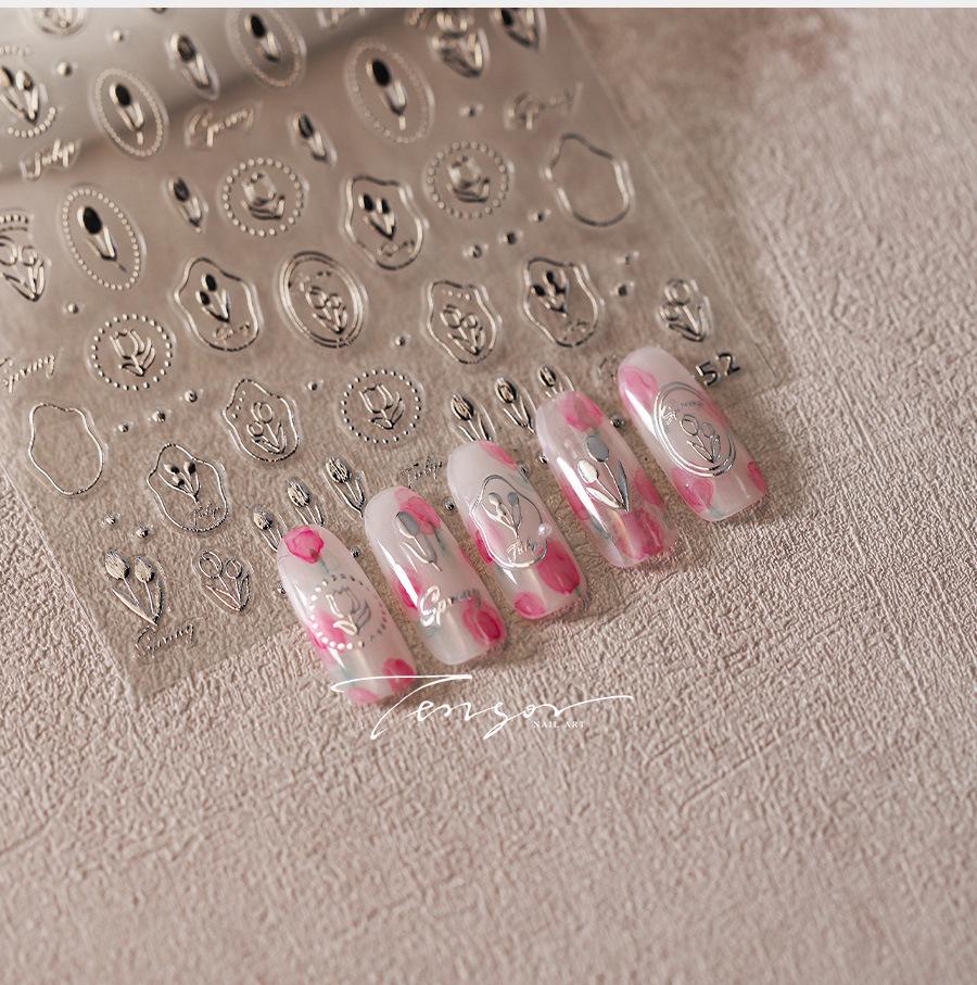 1pcs 5D Exquisite Flower Nail Art Stickers Colorful Macaron Flower Nail Decoration Decals DIY Adhesive Accessory