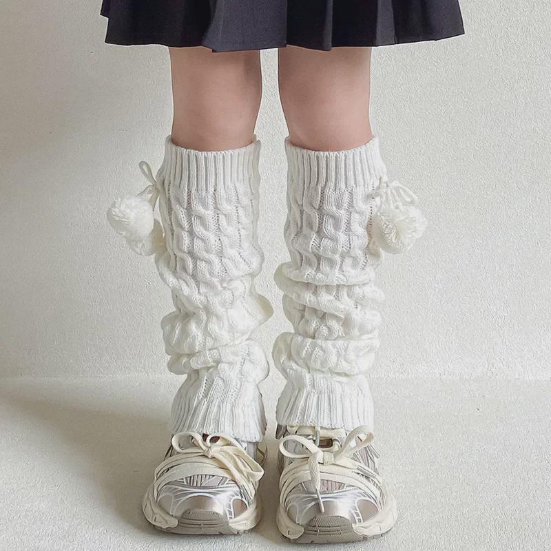 Children's Retro Coffee Color Long Tube Socks with Fur Ball - Warm, Thick, and Perfect for Autumn and Winter