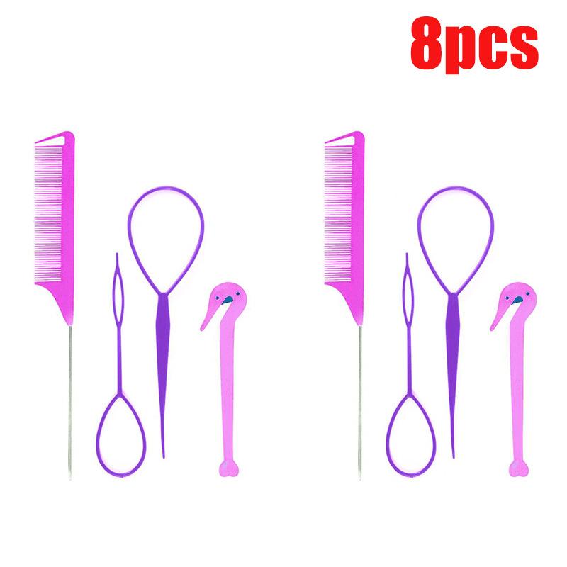 4/8pcs Hair Loop Tool Set French Braid Tool Loop Rat Tail Comb Elastic Hair Rubber Bands Remover Cutter