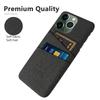Dual Card Holder Phone Case for iPhone 15 Pro Max Hard PC+Cloth Anti-scratch Phone Cover