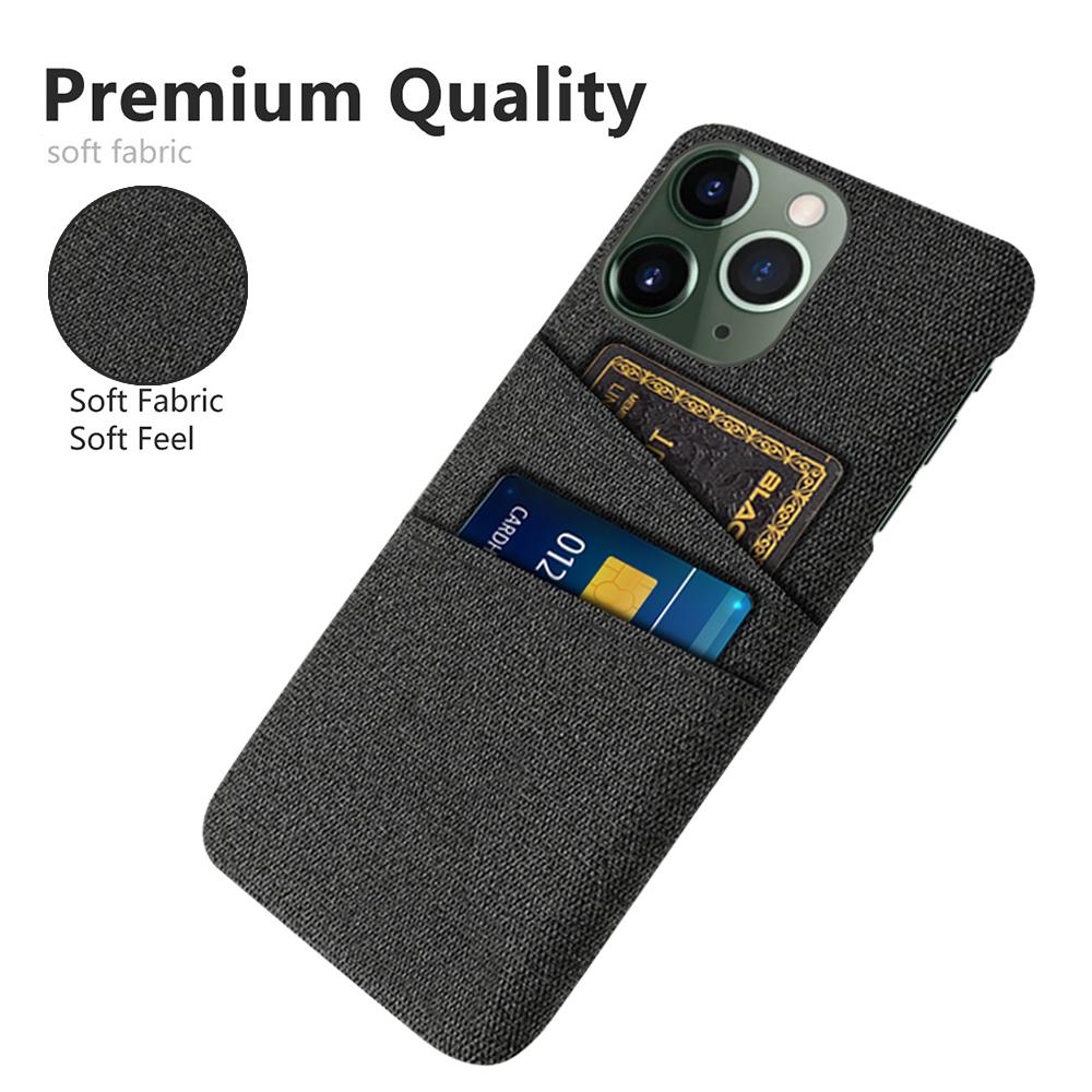Dual Card Holder Phone Case for iPhone 15 Pro Max Hard PC+Cloth Anti-scratch Phone Cover