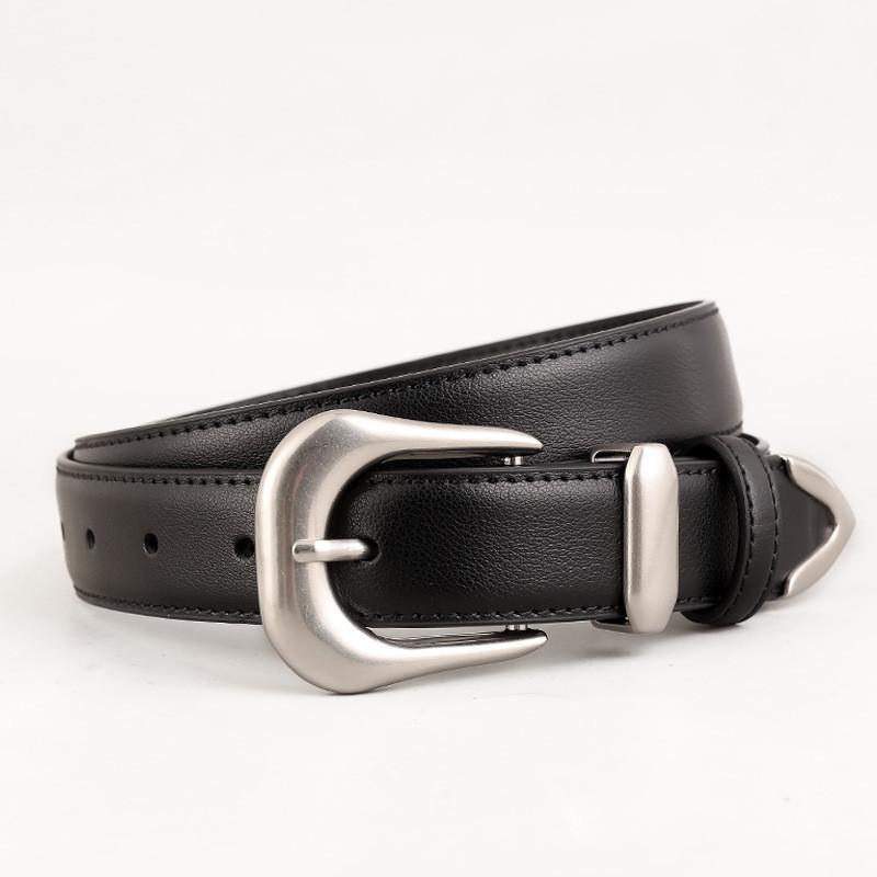 Leather Womens Belt Simple Design Versatile Dress Pants With Pin Buckle For Work And Casual