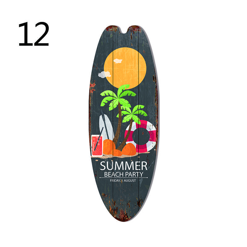 1PC Sea Surfboard Summer Beach Ocean Theme Decorative Wooden Printed Welcome Door Sign Home Board Vintage