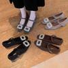 Grape Mother French Fluffy Shoes Ritz Dinner Party~ Diamond Buckle Small Square Head Word with Gentle Thick Heel Mary Jane Single Shoes