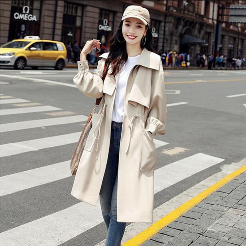 Spring and Autumn New Coat Korean Version Fashion Coat Waist Medium and Long Women's Trench Coat