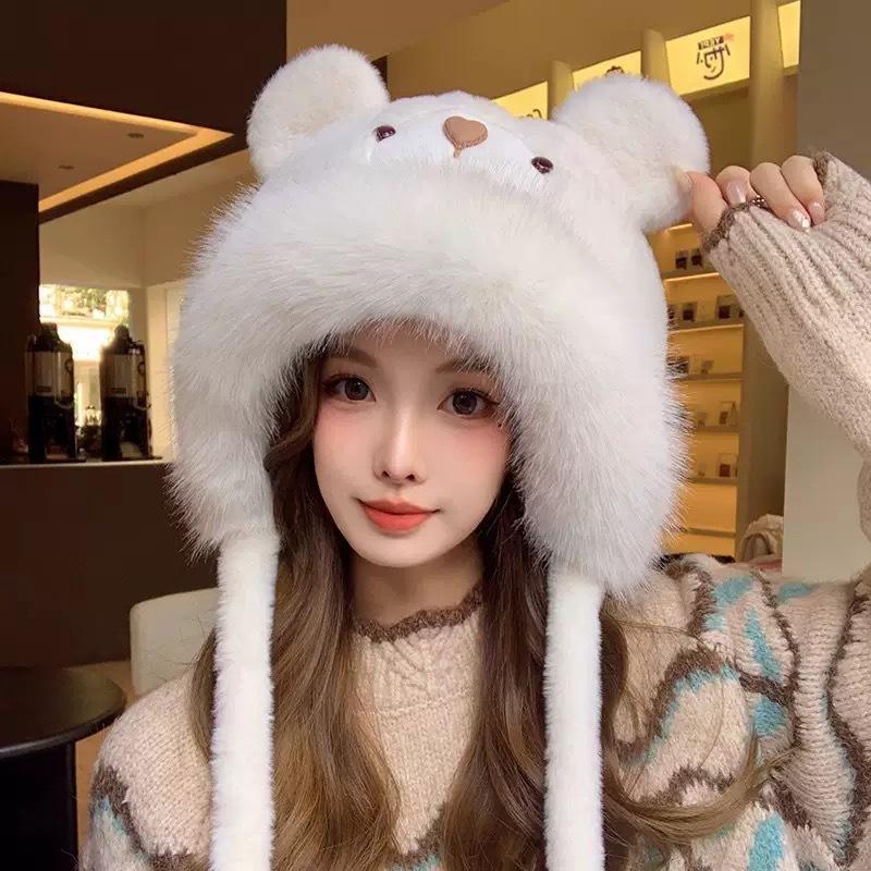 "2024 Bear Plush Hat & Scarf Set – Cute Winter Cycling Warmth"