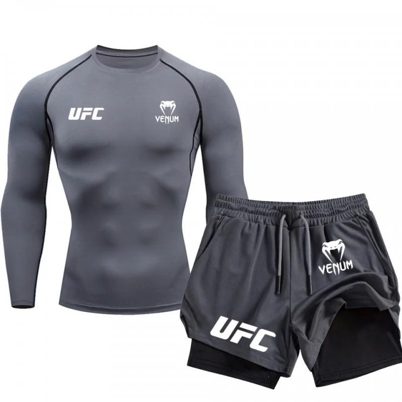 Mens Long Sleeve Athletic Set With Shorts - Milk Silk Fabric Gym Workout Outfit Running Training