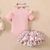 Комплект одежды для маленьких девочек 0-18 месяцев, комбинезон с короткими рукавами и вышивкой букв + шорты с цветочным принтом + повязка на голову, летние наряды из 3 предметов