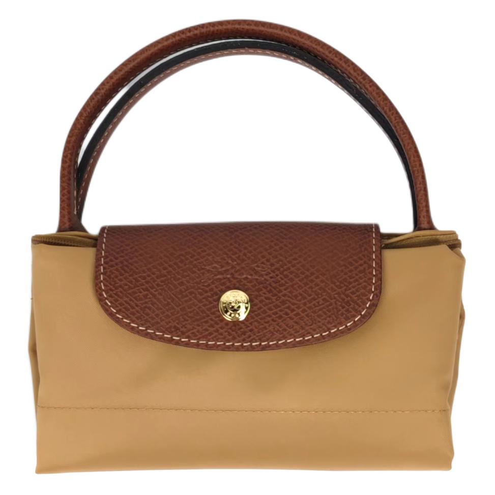 Longchamp Сумка-тоут Le Pliage Original Series с тисненым логотипом из нейлонового холста и кожи, форма «пельмень», маленькая, женская, светло-коричневая 1621089P86
