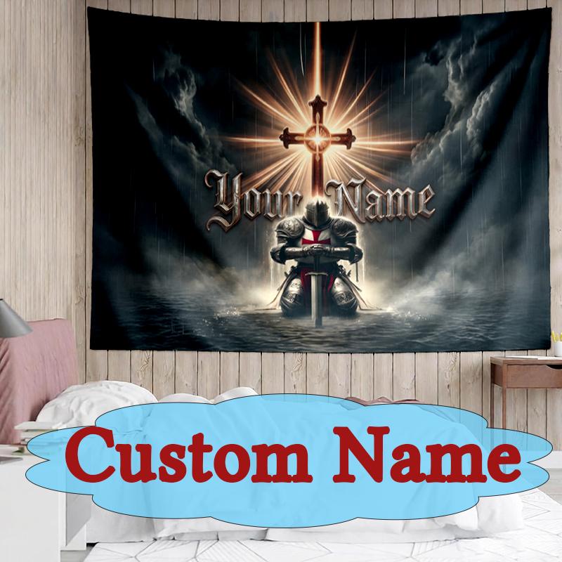 Custom Name Or Text Tapestries Knightly Crusade Motorcycle Bedding Wall Hanging Tapestry, Dorm Home Decor