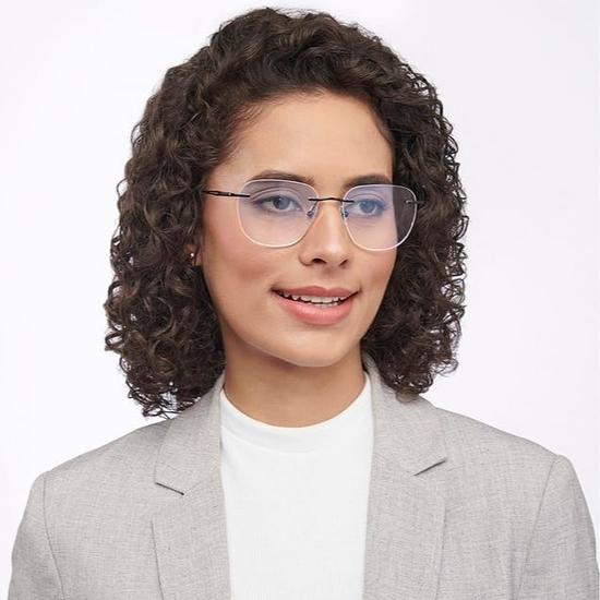 John Jacobs | Черные безободковые квадратные очки с синим покрытием и антибликовым покрытием Zero Power для компьютеров для мужчин и женщин | Большие | JJ E12634