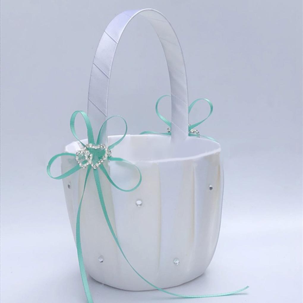 Colorful Bowknot Burlap Satin Wedding Ceremony Party Rose Flower Girls Basket