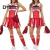 2 Pcs/Set Cheerleader Performance Outfit Sleeveless Top Skirt Set High School Glee Club Girl Cheerleading Costume Varsity Cheerleader Fancy Dress