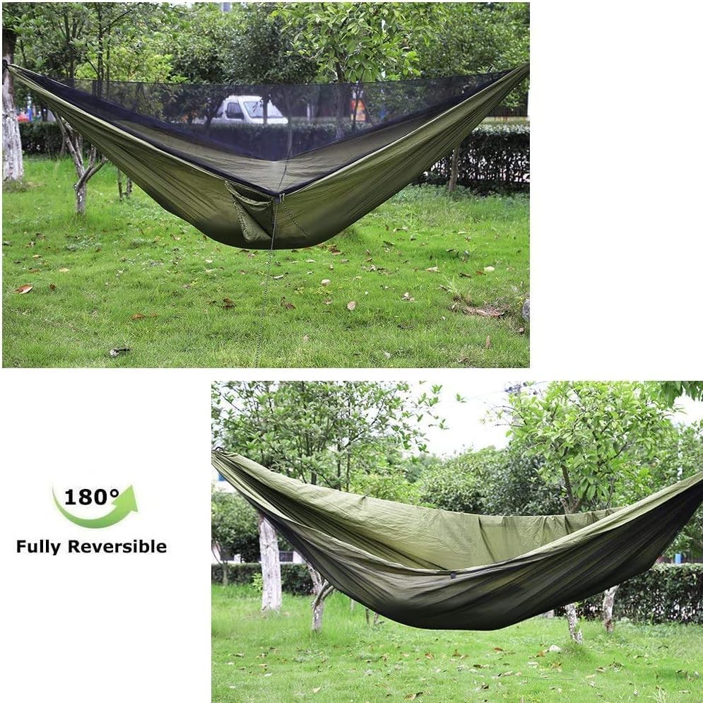 Hammock with Mosquito Insect Storage Bag Carabiner Solo Hammock with Mosquito Net Net, Protection, Parachute, Ventilation, Comfortable, Lightweight,