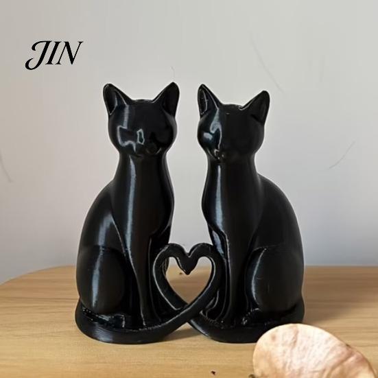 Healing Cat Statue 3D Printed Couple Figurine, Minimalist Heart-Shaped Sculpture, With Heart Hollow Design Romantic Ornaments for Home Office
