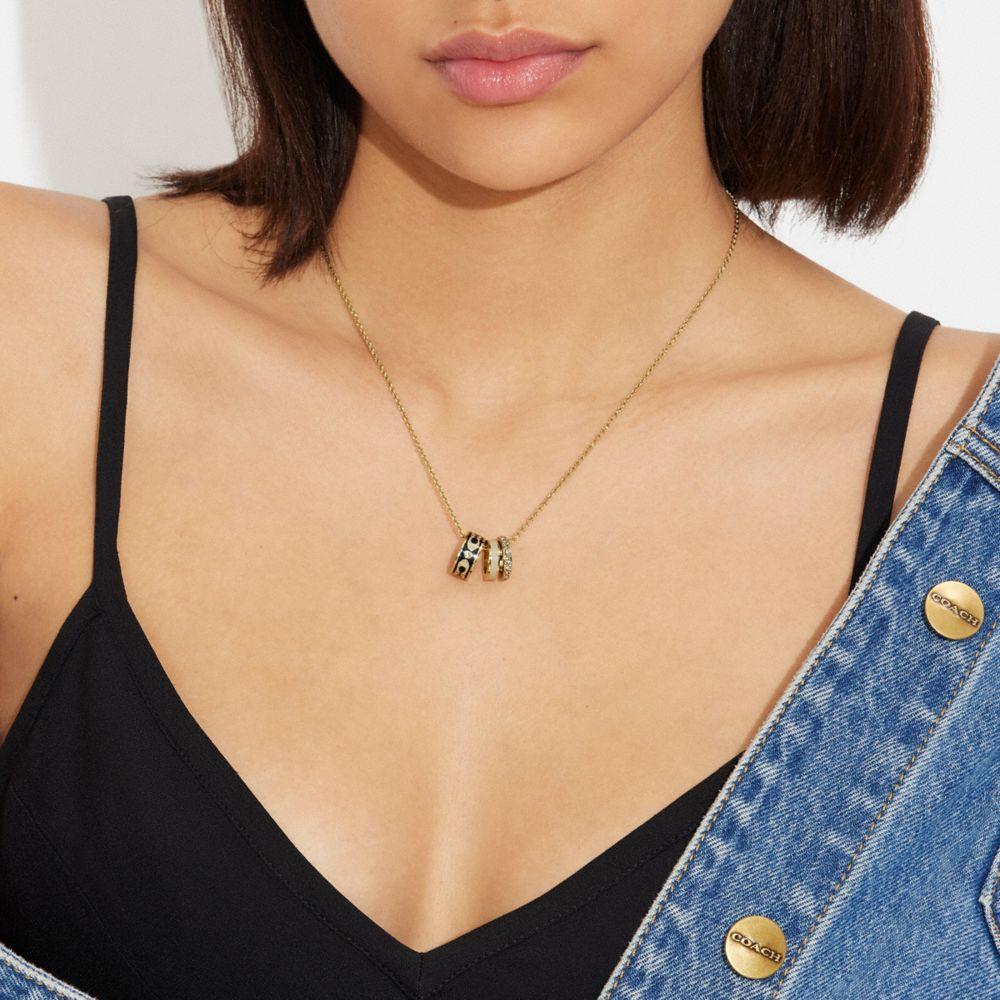 Coach Three Ring Inlaid Decorative Exquisite Brass Necklace Women necklace Gold CI905-GDBK