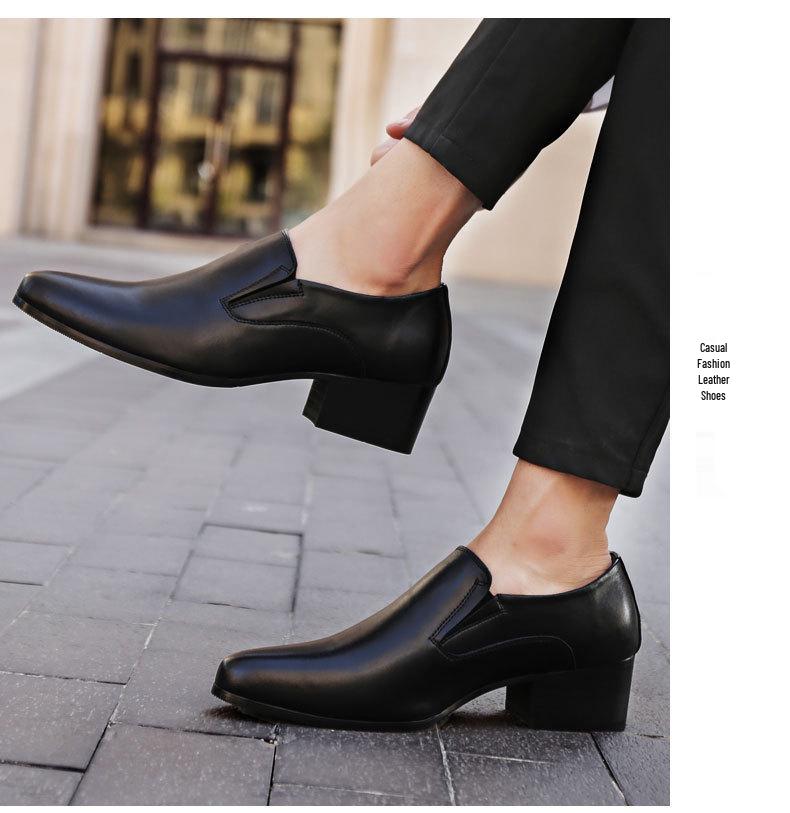 Мужские кожаные туфли на высоком каблуке - варианты высоты 6 см и 8 см, натуральная кожа, модный остроносый дизайн