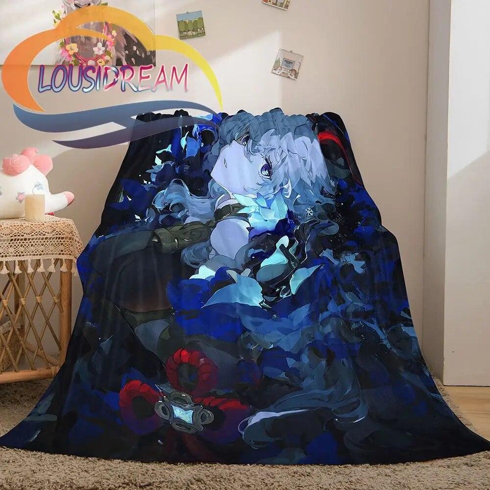 Adventure Game Genshin Impact Cartoon Flannel Blanket Cozy Bed Lightweight Soft Throw Sofa Quilt for All Seasons