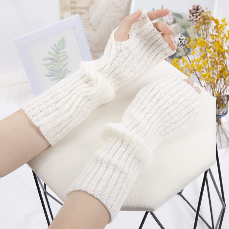 2020Long Fingerless Gloves Women Mitten Winter Arm Warmer Kawaii Knitted Sleeve Soft Girls Anime Clothes Punk Gothic Lolita Gloves