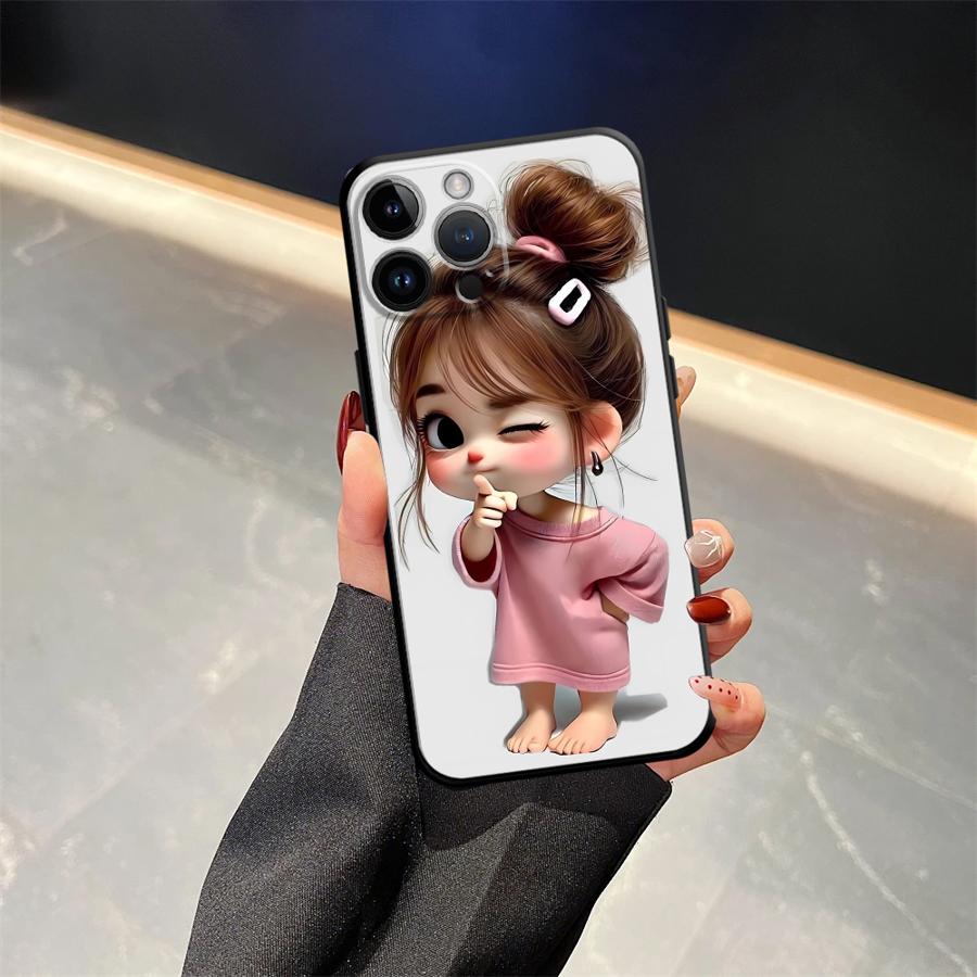Чехол с рисунком мультяшной девочки для iPhone XS Max XR 13 12 11 17 Pro Max 7 8 17Air 15 16 14 Plus Черный Мягкий Чехол для Телефона