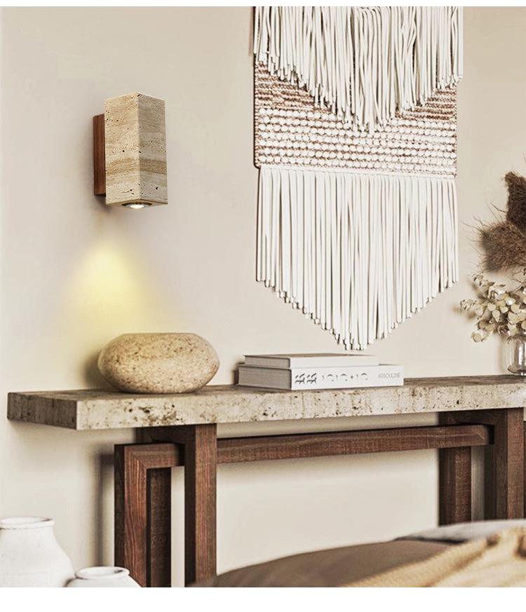 Желтый травертиновый настенный светильник в стиле ваби-саби для спальни, внутреннего двора или балкона - Водонепроницаемый уличный светильник.