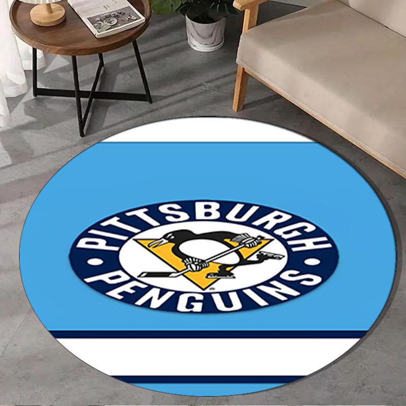 1PC Penguins Hockey Jersey Round Rug, Non-slip Chair Mat, Home Decor, Circle Carpet Perfect for Office, Bedroom, Living Room,Christmas gift