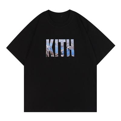 Американский трендовый бренд KITH, футболка с летним принтом в виде букв, повседневная, хлопковая, свободного кроя, с коротким рукавом и круглым вырезом, из двойной пряжи, мужская/женская