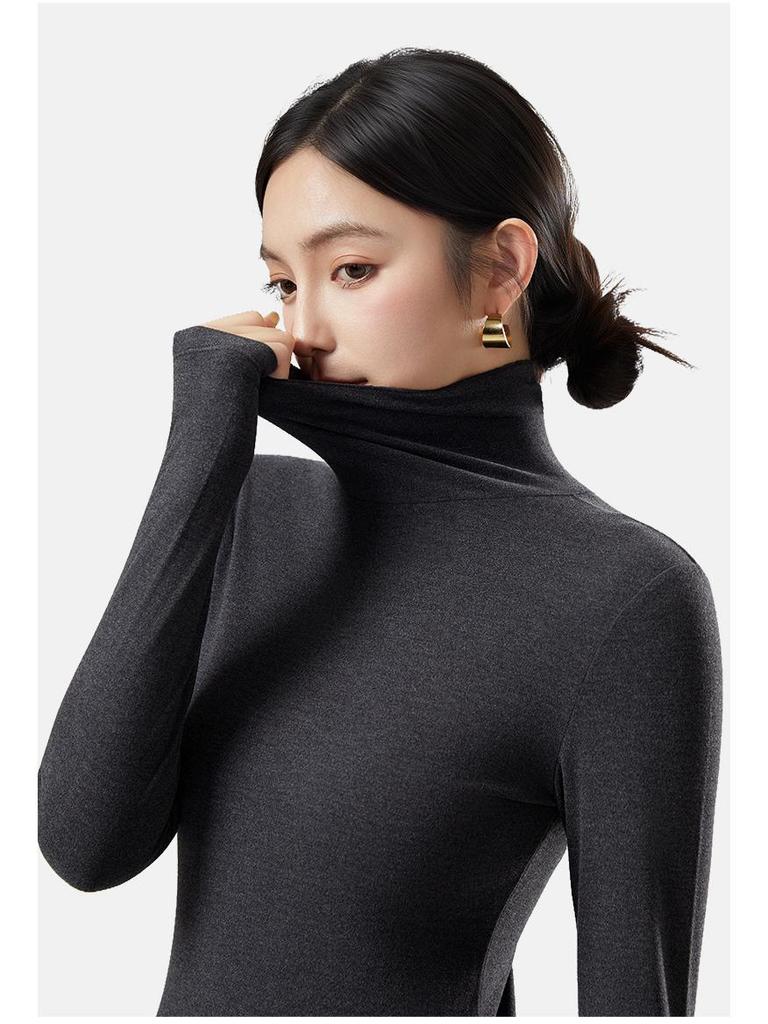 Women's Velvet High Neck Warm Turtleneck Long Sleeve Top - Autumn/Winter Base Layer