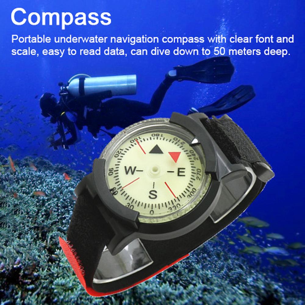 50M Underwater Diving Compass Luminous Dive Wrist Compass Waterproof Navigation Tool for Diving Camping Cycle Outdoor