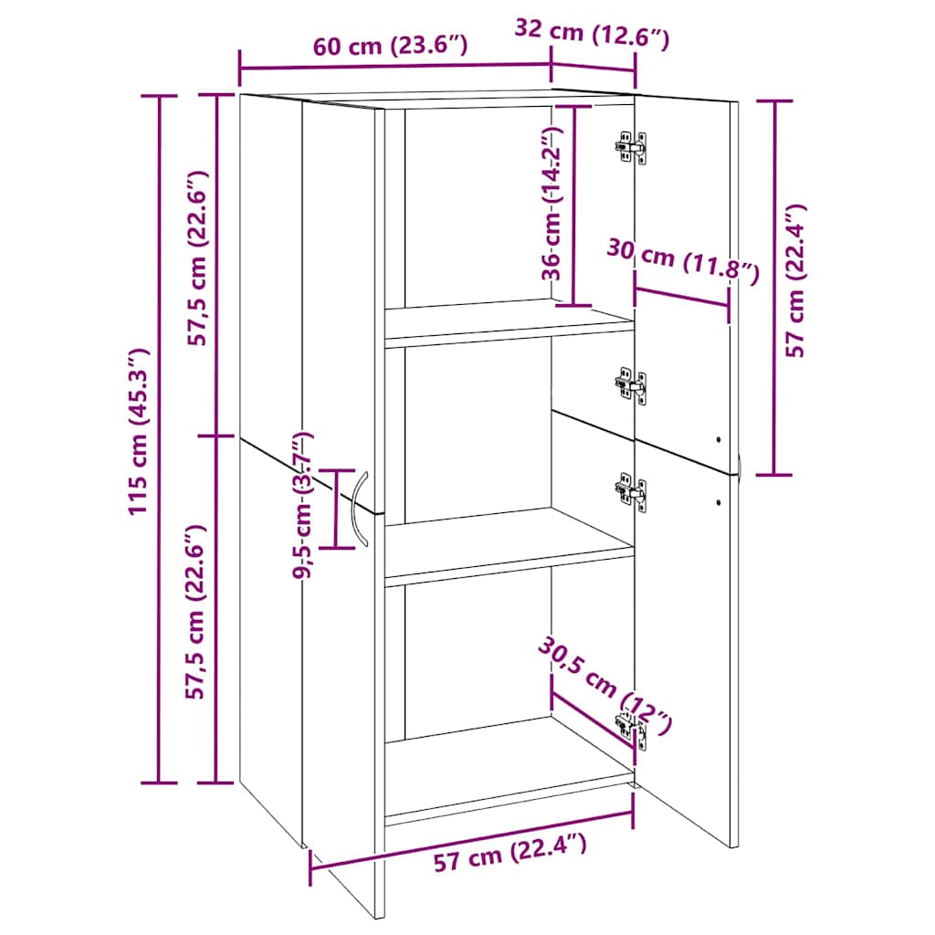 Office Cabinet Reclaimed Wood Look 60 x 32 x 115 cm Engineered Wood