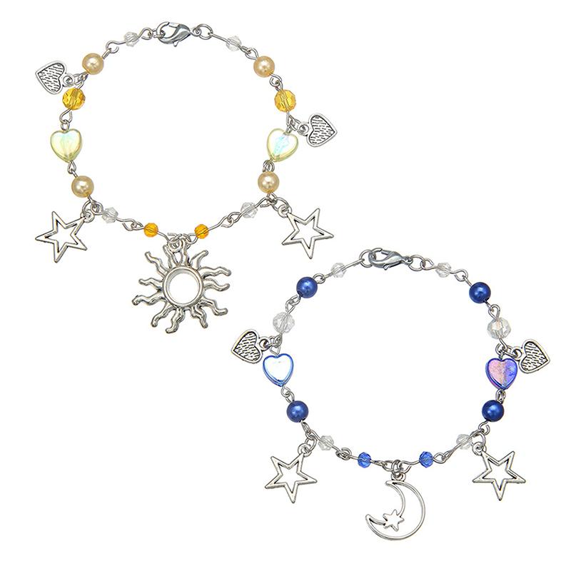 2 шт. Y2K Sun Moon Cat Charms Парные браслеты Панк Универсальный браслет из бисера Милая крутая цепочка на запястье для друзей Подарок