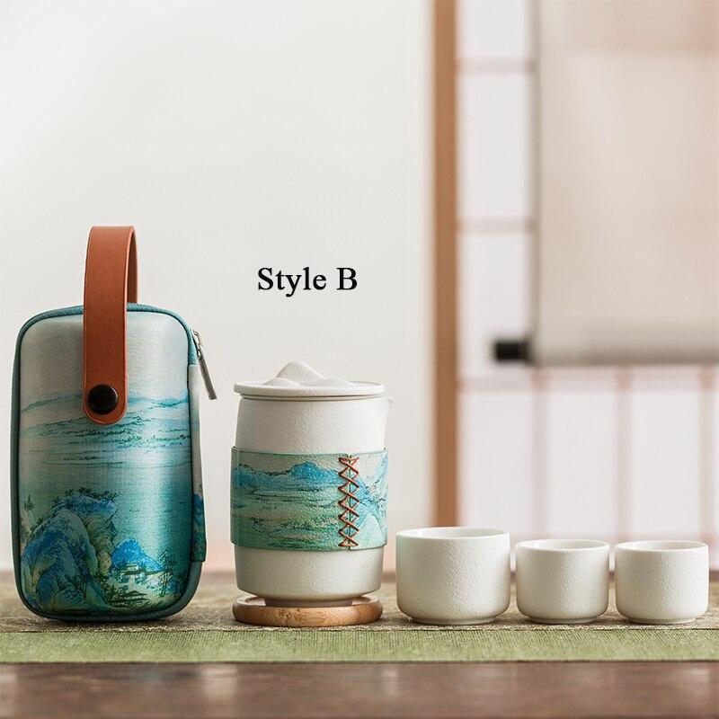 Qianlijiangshan Portable Kung Fu Tea Set Ceramic Quick Tea Cup One Pot Three Cups