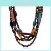 Geometric Boho Wooden Necklace For Women Handmade Multilayer Ethnic Jewelry