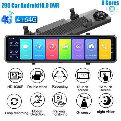 Автомобильный видеорегистратор с зеркалом Android/автомобильным рекордером Android, 4G, WiFi, GPS-навигация, 2 камеры, с функцией GPS-радара