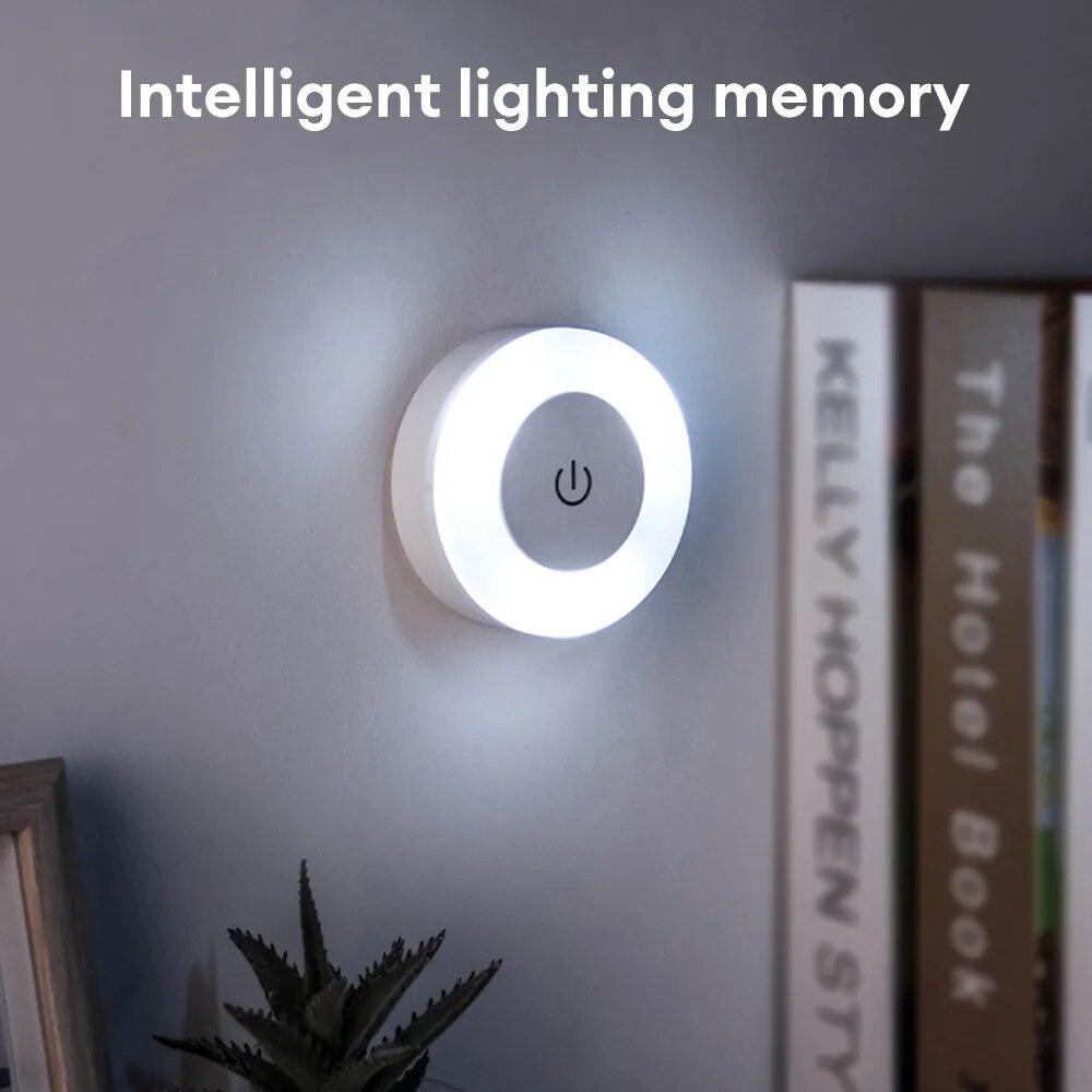 LED Touch Sensor Night Lights 3 Modes USB Rechargeable Lights Round Portable Dimming Night Lamp Room Decor
