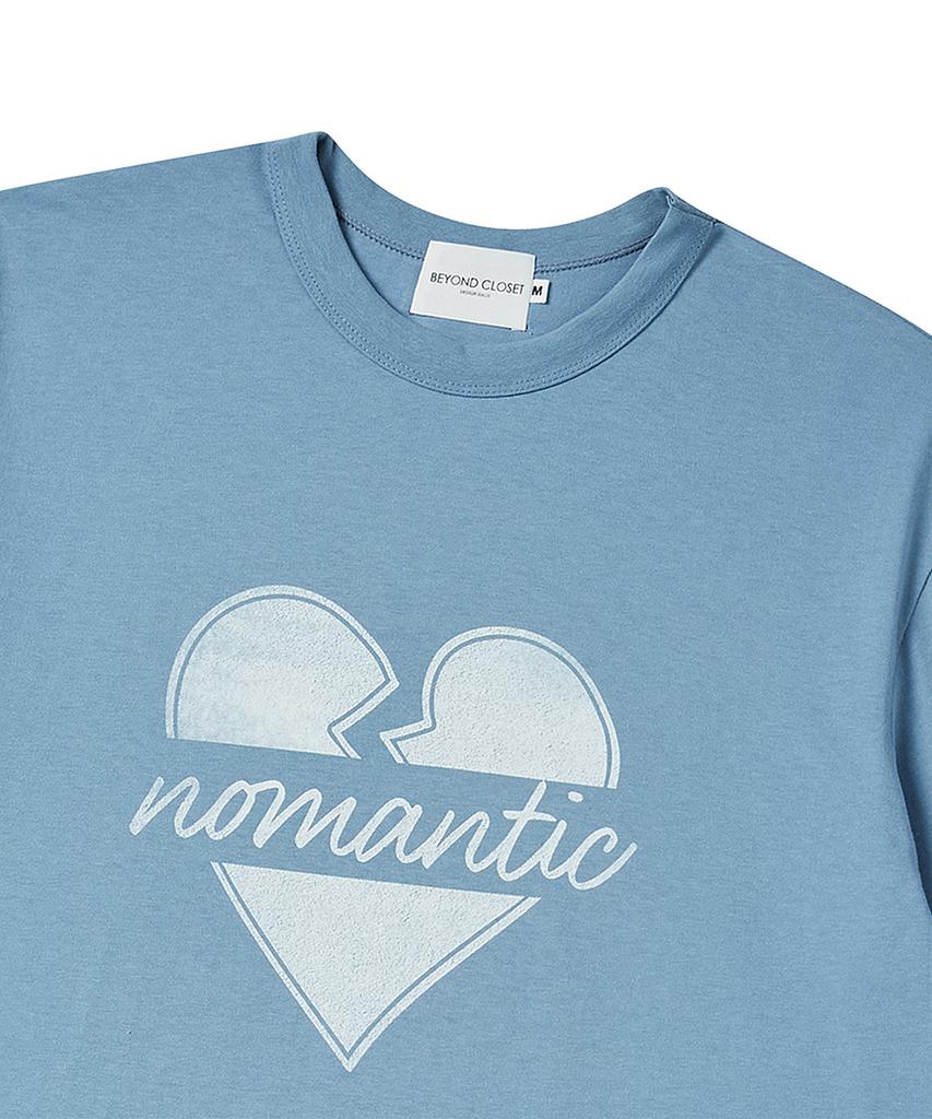 BEYOND CLOSET Nomantic Original Logo Vintage Print Short Sleeve T-Shirt Teal Blue