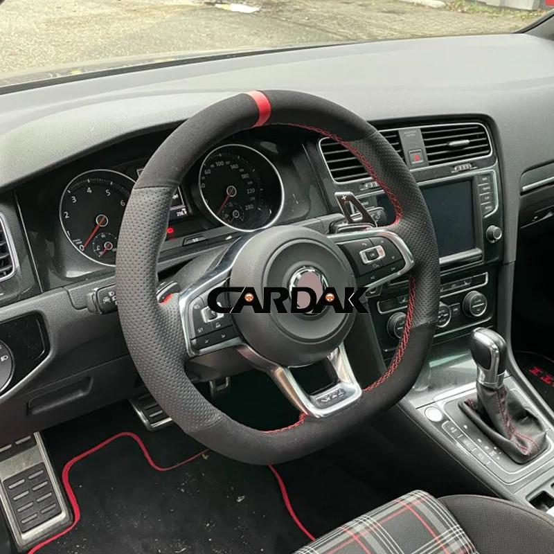 CARDAK Black Suede Leather Car Steering Wheel Cover for Volkswagen Golf 7  MK7 GTI R VW Polo Scirocco 2015 2016