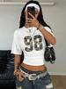1K subculture cartoon girl star print short top women's street style tight-fitting off-the-button short-sleeved bottoming shirt