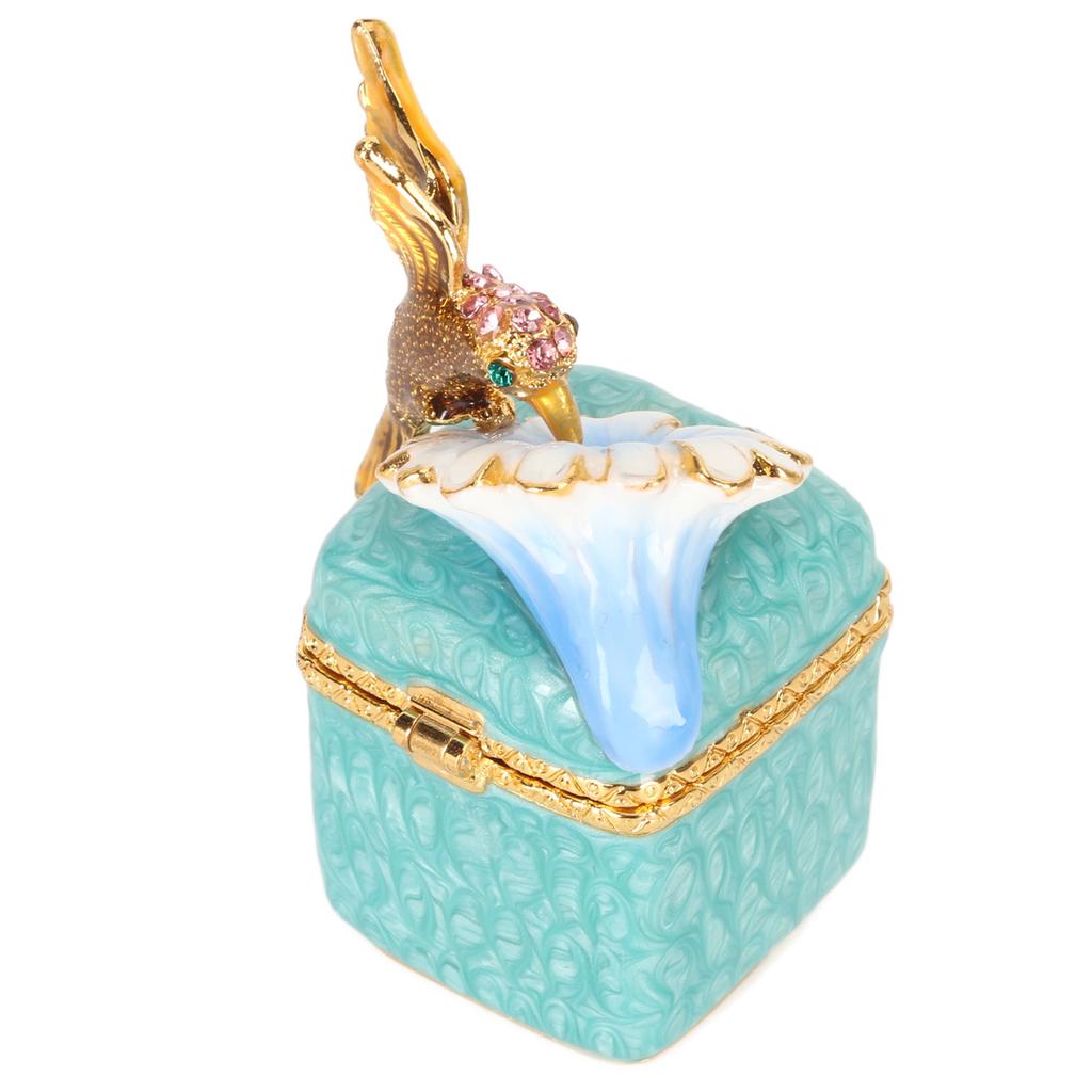 Bird Figurine Jewelry Box Hand Painted Decorative Metal Mini Hinged Jewelry Holder for Rings Earrings Necklaces Blue