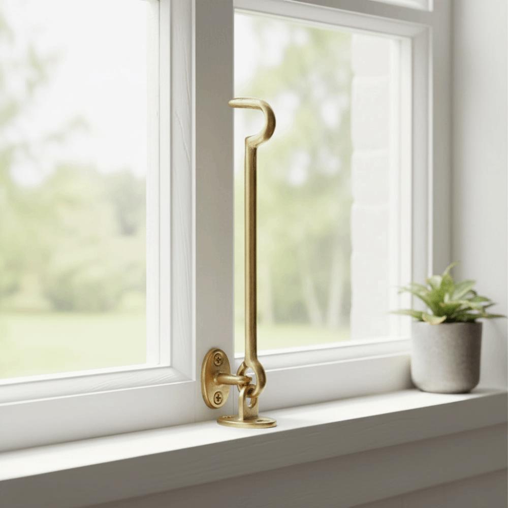 2pcs Brass Hook and Eye Latch 6.9 Inch Barn Door Latch Wind Brace Window Latches  Window