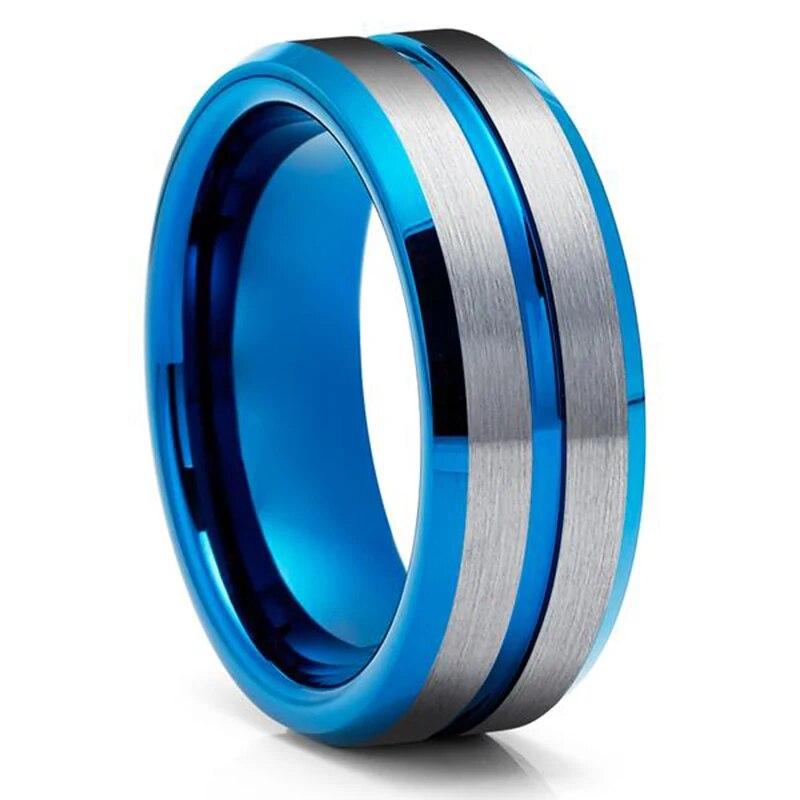 Fashion Men's 8mm Gold Color Groove Beveled Edge Tungsten Wedding Carbon Fiber Ring Punk Gear Wheel Stainless Steel Ring For Men