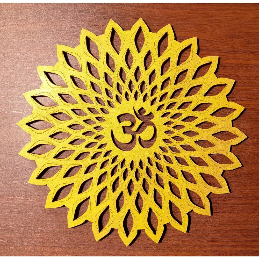 Decorative Metal Mandala Wall Art Home Decor Wooden OM Chakra Round Hanging for Living Room Bedroom Office Hotel Temple Gift