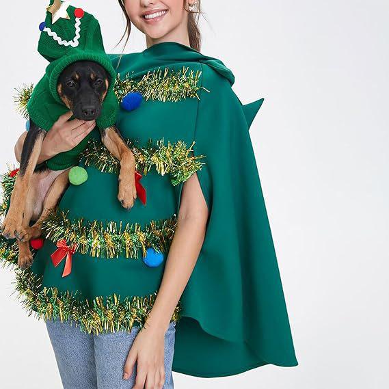 2025 Women's 3D Christmas Tree Skirt with Hooded Cape Costume