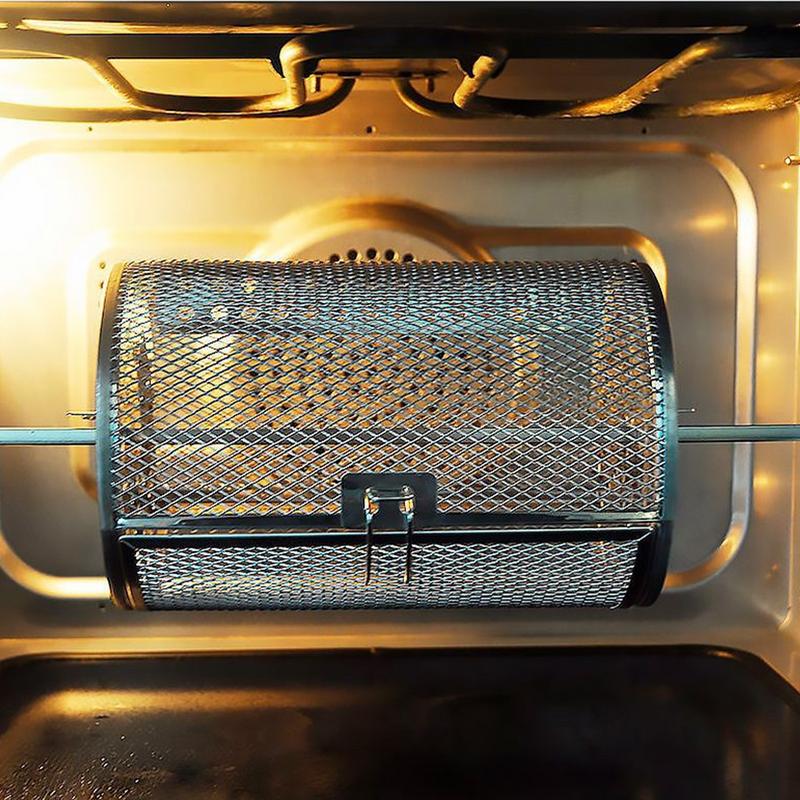 Stainless Steel Oven Rotating Round Grill Cage Nuts Coffee Beans Baking Basket for Barbecue Air Fryer Rotisserie Accessories