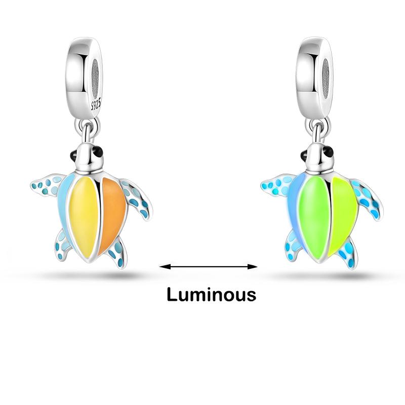 Настоящее серебро 925 пробы кит осьминог морская ракушка синие светящиеся подвески бусины подходят 925 оригинальные браслеты DIY ювелирные украшения