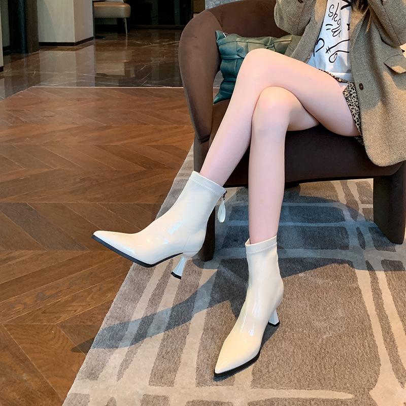  pointed highheeled largesize short boots for women  autumn and winter thick legs widened large tube circumference Martin boots for women