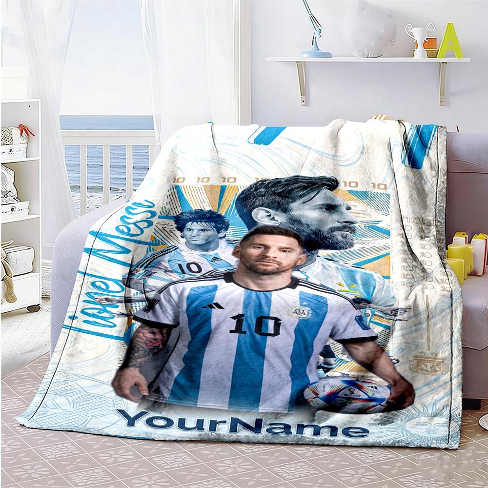 Messi 265 Personalized Text Blanket Throw Customizable Blanket Comfortable Perfect for Office Chair Chair Nap Seaside All-Season Use