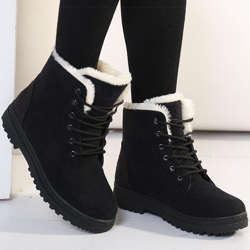 Женские ботинки на шнуровке, женские ботильоны на низком каблуке, зимние ботинки, резиновые, для снега, 2024, теплые, с мехом, зимняя обувь для женщин